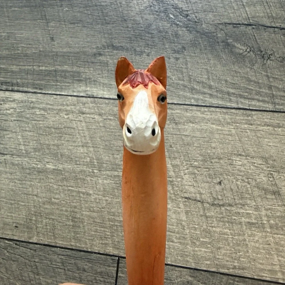 Wooden Horse Head Ballpoint Pen Hand Carved Equestrian Western Brown 6in‎ No Ink
